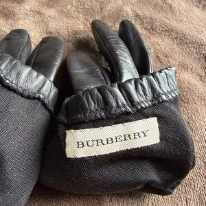 Burberry Black Leather Gloves with Gold Buttons ✨